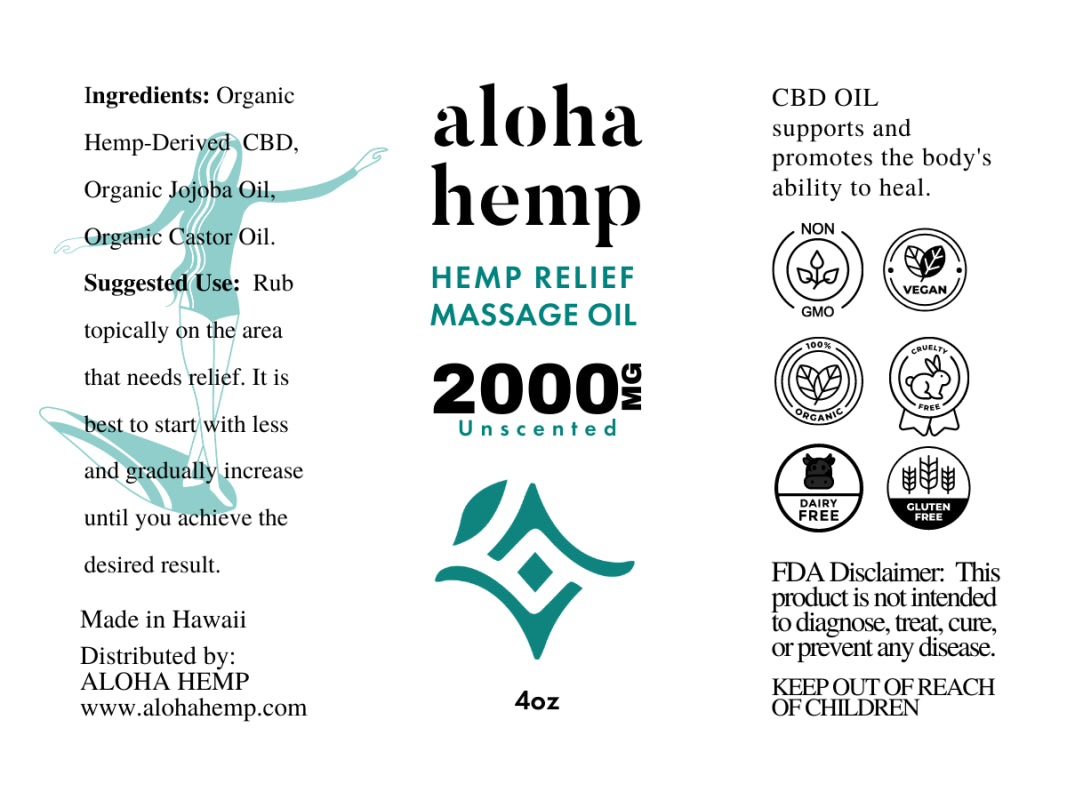 Hemp Relief Massage Oil 2000mg - AlohaHemp